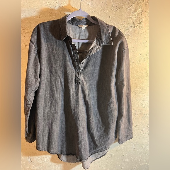 Eileen Fisher Gray Denim Top organic cotton/ tencel lightweight loose fit summer - Picture 1 of 10